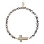 GOLD CROSS WITH TWO-TONE BEADS STRETCH BRACELET